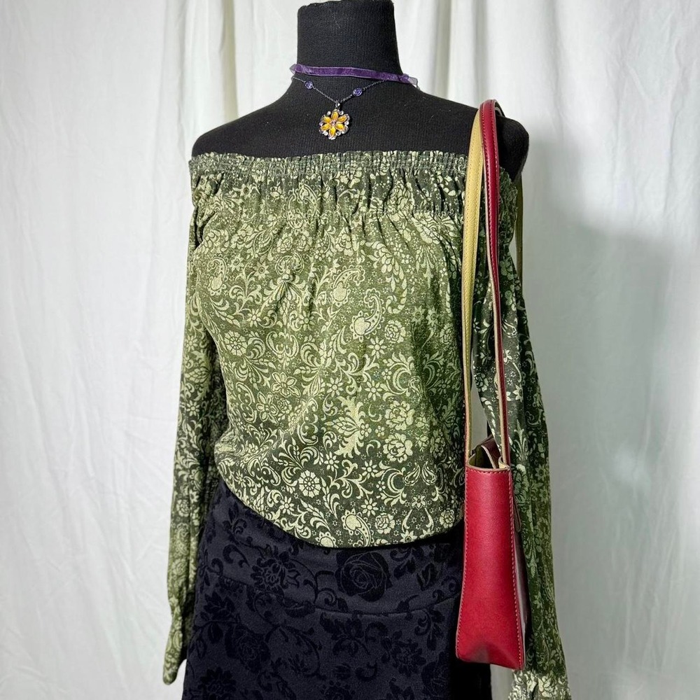 I Love Next Era Olive Paisley Off Shoulder Top Size L